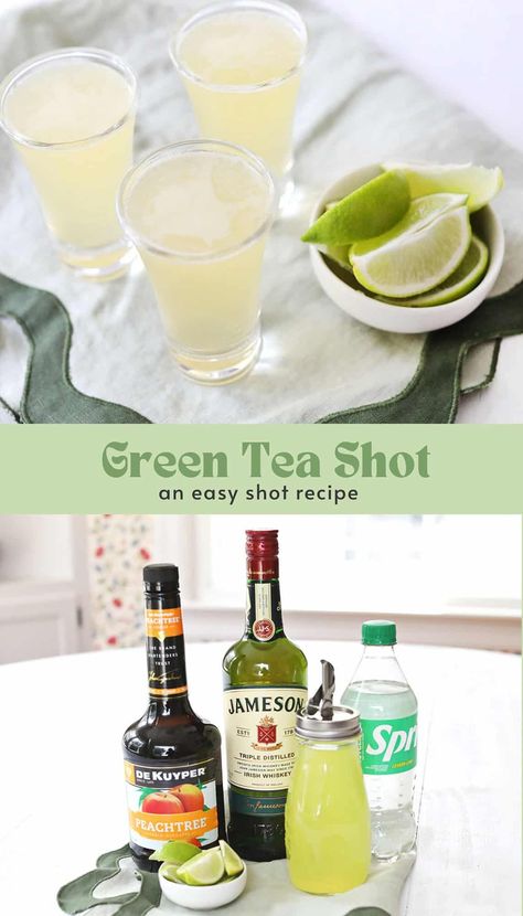 Green Tea Shot - A Beautiful Mess Easy Shot Recipes, Homemade Sour Mix, Long Island Iced Tea Recipe, Cake Mix Cobbler, Homemade Margaritas, Green Tea Drinks, Cocktail Drinks Alcoholic, Shots Alcohol, Sour Mix