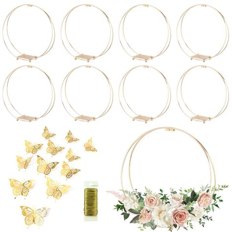 PRICES MAY VARY. 8 Pack Floral Hoop Centerpieces with Stand Set: The package comes with 8-pack metal floral hoops with Holder, 12 pcs 3D butterflies and 38 yards of paddle wire. Great combo for making any amazing gold wedding centerpieces for table. Strong and Smooth Metal Rings: MJRASG macrame rings are made of high-quality, wear-resistant metal, which is smooth and won't fade. The smooth surface will not hurt your fingers. The floral hoop surface is also glazed to prevent oxidation and rust; t Whimsical Centerpieces Table Decorations, Butterfly Centerpieces Birthday, Boho Centerpieces Wedding, Hoop Centerpieces, Diy Dollar Tree Centerpieces, Party Centerpieces Diy, First Birthday Centerpieces, Making Centerpieces, Dollar Tree Centerpieces