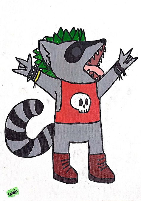 The punk possum, but raccoon !!not an original piece, original attached!! Racoon And Possum, Raccoon And Possum Tattoo, Punk Possum, Raccoon And Possum, Punk Raccoon, Punk Raccoon Tattoo, Raccoon Trash Can Tattoo, Racoon, The Originals