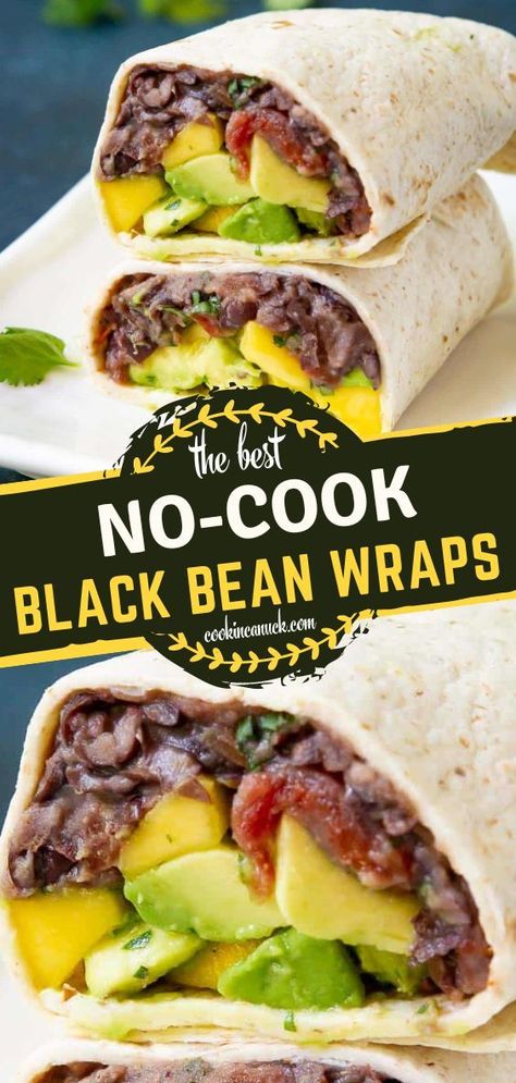 Black bean wraps filled with mango avocado salsa on a white plate. Black Bean Meal Ideas, Black Bean Sandwich, Black Bean Hummus Wrap, Black Bean Wraps Recipes, Bean Wrap Recipe, Black Bean Wrap, Healthy Lunch Ideas Vegan, Bean Wrap, Vegetarian Lunches For Work