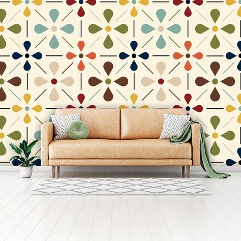 Revitalize Your Space with Mid Century Modern Peel and Stick Wallpaper: A Groovy Transformation Mid Century Modern Wall Colors, Repositionable Wallpaper, Mid Century Modern Wallpaper, Retro Scandinavian, Mid Century Modern Aesthetic, Mid Century Modern Scandinavian, 70s Home, Gypsum Board, Modern Shower Curtains