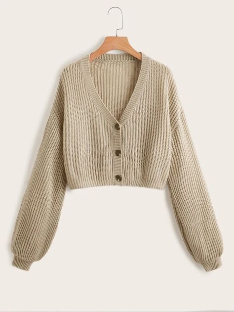 Plain Cardigan, Shein Sweater, Rib Knit Cardigan, Cropped Knit Sweater, Knitting Women Cardigan, Cute Cardigans, Sweater Crop, Cute Fall Outfits, Simple Trendy Outfits