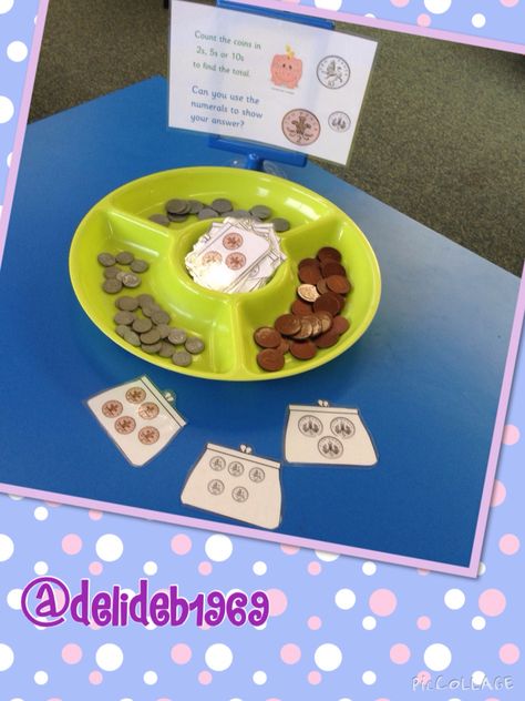 Find the quantities in the purses by counting in 2s 5s and 10s Money Early Years Activities, Money Eyfs Activities, Money Tuff Tray Ideas, Money Activities Eyfs, Money Eyfs, 2024 Activities, Reception Maths, Maths Eyfs, Preschool Numbers