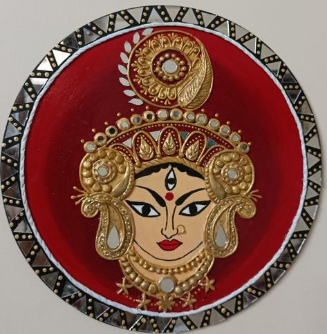 Maa Durga Lippan Art, Durga Lippan Art, Garba Decoration, Lippon Art, Lakshmi Ganesh, Dhokra Art, Lipan Art, Popsicle Stick Art, Thali Decoration