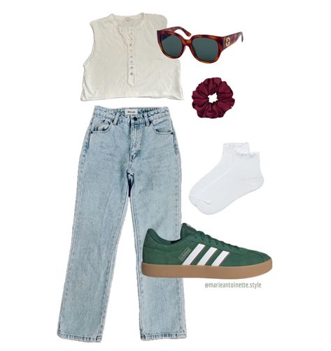 A basic top and some good high waisted jeans are always my go-to and to add a pop of color I chose these green adidas. Kept it super simple and casual for a Target run with my kids 🎯 -Cropped Muscle Tank- @cltdshop -Rollas Original High Waist Jeans- @poshmark -Gucci Tortoise Sunglasses- @nordstromrack -Scrunchie- @amazonfashion -Ruffle Socks- @amazonfashion -Adidas VL Court 3.0- @nordstromrack Adidas Vl Court 3 0 Outfit, Target Run, Adidas Court, Adidas Vl Court, Outfit Adidas, Ruffle Socks, Ruffled Socks, Run With Me, Green Adidas