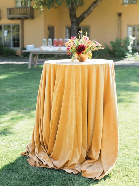 La Tavola Fine Linen Rental: Velvet Tamarind | Photography: Carlie Statsky Photography, Coordination: Allison Weddings, Florals: Christine Cater Wedding and Event Floral Design, Venue: Santa Lucia Preserve, Rentals: Borrowed Blu, Paper Goods: Emily Rose Ink Velvet Tablecloth Wedding, Velvet Wedding Decor, Circle Ceremony, Wedding Lounge Seating, Snowboard Wedding, Wedding Cocktail Tables, Cocktail Table Decor, Terra Cotta Wedding, Harvest Wedding