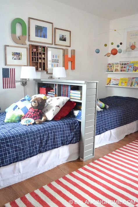 Looking for design ideas for your kids' shared bedroom? You are in the right place! From space-saving bunk beds to stylish storage solutions, I'm sharing tons of designer-approved inspiration so that you can create a beautiful and functional space for your little ones to share. Babies Bedroom, Boy And Girl Shared Bedroom, Shared Boys Rooms, Kids Rooms Shared, Boys Shared Bedroom, Kids Shared Bedroom, Shared Girls Bedroom, Two Twin Beds, Rooms Decor