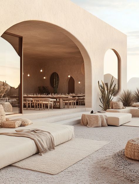 Arabian desert restaurant design Desert Event Decor, Organic Modern Mediterranean, Porch Arches, Desert Restaurant, Saudi Desert, Mediterranean Bar, Desert Interior Design, Event Entrance Design, Vintage Mobile Home