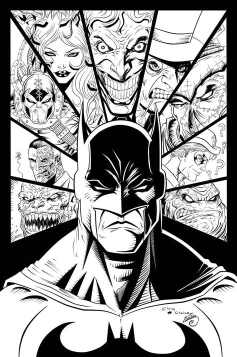 Batman And Villains, Batman Coloring, Batman Art Drawing, Batman Coloring Pages, Batman Vs Joker, Batman Drawing, Black And White Comics, Batman Dark, Univers Dc