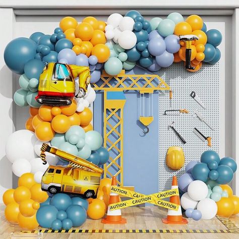 Women's & Men's Clothing, Shop Online Fashion Balloon For Birthday, Construction Party Decorations, Truck Theme Birthday, Balloon Wreath, Colorful Birthday Party, Baby Shower Deco, Party Ballons, Construction Birthday Parties, Garland Arch