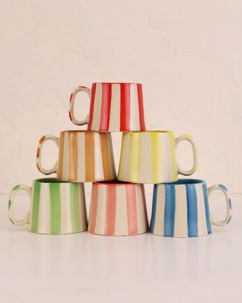 Stripe out Sunday! Our cups have been so well received and we’re over the moon about it! Shop them as a mixed bag set of 6 or individually in the colour of your choice! #NurtureIndia (Home decor, Homeware, home goods, mugs, ceramic mugs, ceramic cups, Indian home decor, home decor blogger, aesthetics) Indian Ceramics, Mugs Ceramic, Zsa Zsa, Pastry Shop, Indian Home, Indian Home Decor, Wedding Registry, Over The Moon, The Colour