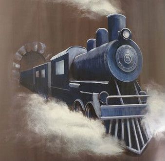 Train Mural, Train Bedroom, Dj Room, Polar Express Train, Boy Toddler Bedroom, Train Decor, Colorful Borders Design, Kids Room Murals, Train Theme