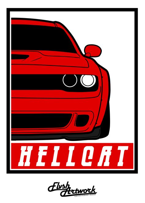 Hellcat Painting Canvas, How To Draw A Dodge Challenger, Dodge Charger Painting Ideas, Dodge Challenger Drawing Easy, Dodge Hellcat Drawing, Fast Car Drawing, Dodge Challenger Sketch, Dodge Challenger Painting, Dodge Illustration