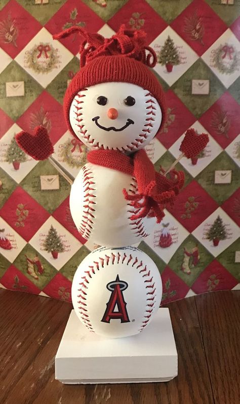 Angels Baseball Snowman #Snowman #angels #laangels | Baseball christmas tree, Christmas crafts, Xmas crafts Baseball Snowman Diy, Baseball Crafts Diy, Baseball Snowmen, Baseball Christmas Tree, Baseball Snowman, Baseball Ornaments, Baseball Christmas, Baseball Crafts, Baseball Decor