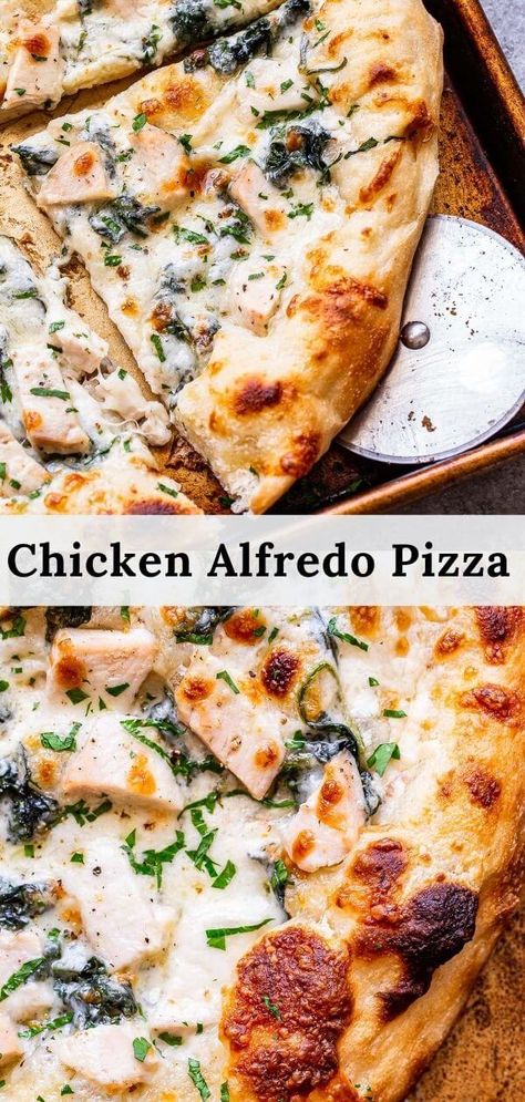 Chicken Crust Alfredo Pizza, Chicken Spinach Alfredo Pizza, Bruschetta Chicken Alfredo Pizza, Flatbread Chicken Alfredo Pizza, Chicken Alfredo Pizza Recipe, Spinach Alfredo Pizza, Chicken And Mozzarella, Runner Recipes, Clean Eating Pasta