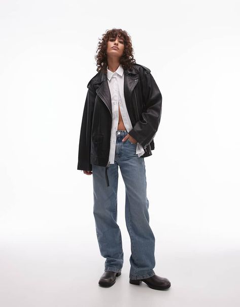 Coats & Jackets by AllSaints The in-between one Spread collar Zip fastening Functional pockets Relaxed fit Oversized Leather Jacket, Jumpsuit Party, Black Clothing, Leather Biker Jacket, Party Tops, Plus Size Jeans, Short Jumpsuit, Skirt Leggings, Plus Size Pregnancy