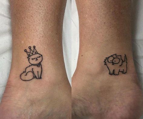 Simple Cat Tattoos, Cats As Pets, Tiny Cat Tattoo, Cat Lover Tattoo, Cat And Dog Tattoo, Pair Tattoos, Cute Animal Tattoos, Cat Tattoo Simple, Cute Cat Tattoo