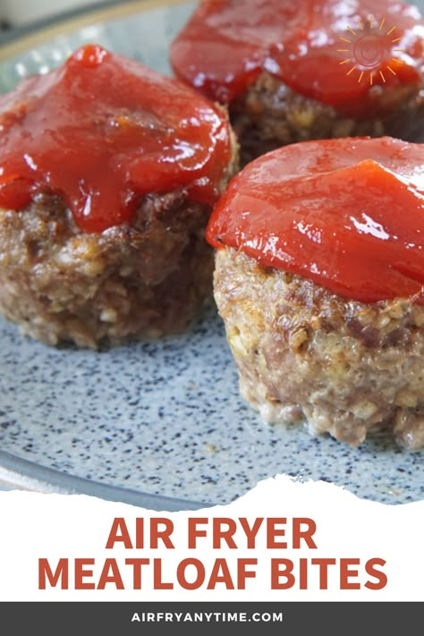 Air Fryer Ground Beef Recipes, Air Fryer Mini Meatloaf, Meatloaf In Air Fryer Oven, Air Fryer Mini Meatloaf Recipe, Air Fryer Recipes Meatloaf, Air Fried Meatloaf, Keto Mini Meatloaf Muffin Tins, Air Fryer Recipes Beef, Air Fryer Sweet Potato Fries