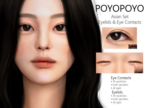 [poyopoyo] Asian Set | Eyelids & Eye Contacts Sims 4 Asian Makeup, The Sims 4 Pack, Lotes The Sims 4, Sims 4 Cc Eyes, Eye Contacts, The Sims 4 Skin, Makeup Cc, Sims Packs, Sims 4 Anime