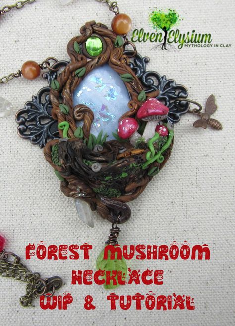 Scene Necklace, Polymer Clay Mushroom, Clay Mushroom, Mushroom Crafts, Mushroom Forest, Clay Fairies, Crystal Pendants, Polymer Clay Diy, Polymer Clay Dolls