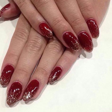 Dark Red Nails With Design Glitter, Bridal Red Nails, Red And Glitter Nails, Red Nails Sparkle, Red Glitter Nail Designs, Red Glittery Nails, Deep Red Nails Designs, Red Almond Nails, Red And Silver Nails