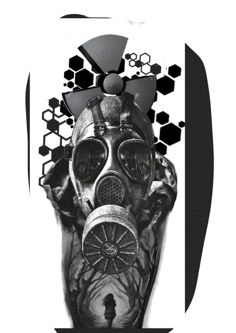 Radioactive Tattoo Design, Gas Mask Tattoo Stencil, Skull Gas Mask Tattoo, Radioactive Tattoo, Radiation Tattoo, Gasmask Tattoo, Biohazard Tattoo, Egypt Tattoo Design, Gas Mask Tattoo