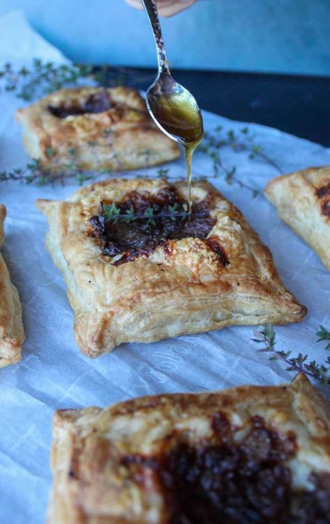 Onion Puff Pastry, Smoked Salmon Bites, Puff Pastry Tarts, Honey Puffs, Crescent Dough Sheet, Honey Drizzle, Salmon Bites, Puff Pastry Tart, Crescent Dough