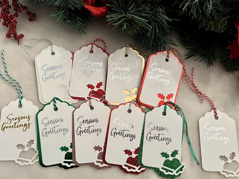 Sparkly Christmas, Handmade Gift Tags, Gold Vinyl, Christmas Tags, Pretty Gift, Christmas Tag, Seasons Greetings, Personal Message, Send Me A Message