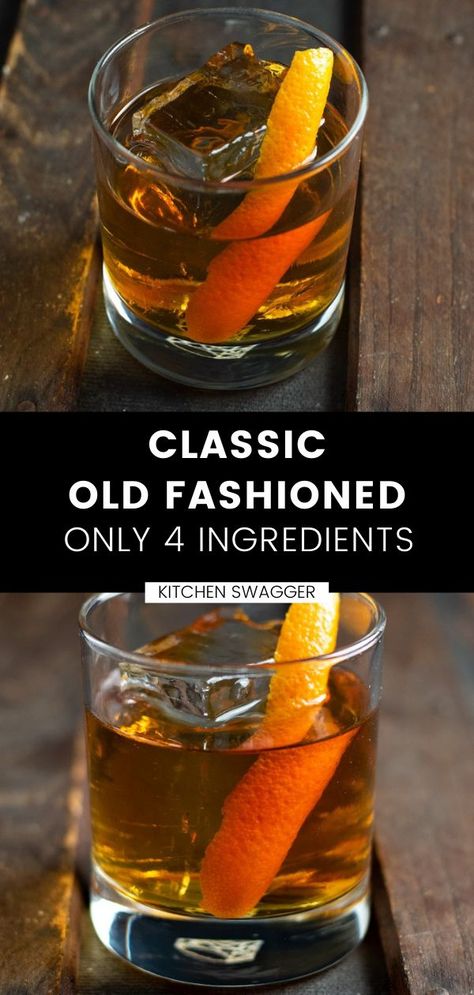 An authentic Old Fashioned cocktail only has 4 simple ingredients--but most restaurants get it wrong! Here's how to make the perfect Old Fashioned with bourbon, bitters, simple syrup (sugar cube), and an orange peel. Make the classic drink the right way. Old Fashion Drink Recipe, Bourbon Drinks Recipes, Bourbon Old Fashioned, Classic Old Fashioned, Old Fashion Cocktail Recipe, Old Fashioned Drink, Liquor Recipes, Cocktail Drinks Alcoholic, Bourbon Drinks