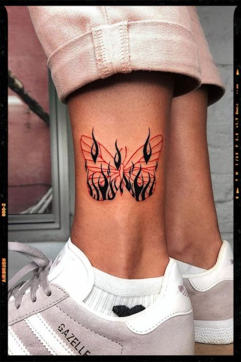 Red Butterfly Tattoo Inspiration Tattoo Ideas Shoulder, Red Ink Tattoo Ideas, Ink Tattoo Ideas, Red Butterfly Tattoo, Tattoo Ideas For Females, Tattoo Ink Colors, Red Ink Tattoo, Fire Tattoo, Red Ink Tattoos