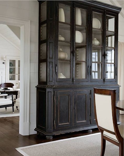 Interior design ideas Old China Cabinet, Black China Cabinet, Antique Hutch, Black China, Smart Tiles, Antique Cabinets, Distressed Furniture, Black Furniture, Redo Furniture