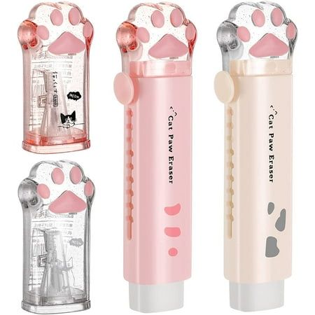 About this item Cute Cat Paw Stationery Set: you will receive 2 pieces of cat paw retractable erasers in 2 colors, and 2 pieces of cat paw pencil sharpeners in 2 colors; Sufficient quantity and lovely appearances will meet your daily use and gifts demands Reliable Material You Can Count: these cute school supplies are mainly made of quality plastic, reliable and not easy to break; The erasers are made of quality rubber, easy to erase the mistakes you made, offering you a long time of use Detaile School Supplies For Kids, School Supplies Cute, Cat School, Kawaii Pencil, Kawaii School, Cute Stationary School Supplies, Kids School Supplies, Kawaii School Supplies, Kids Office