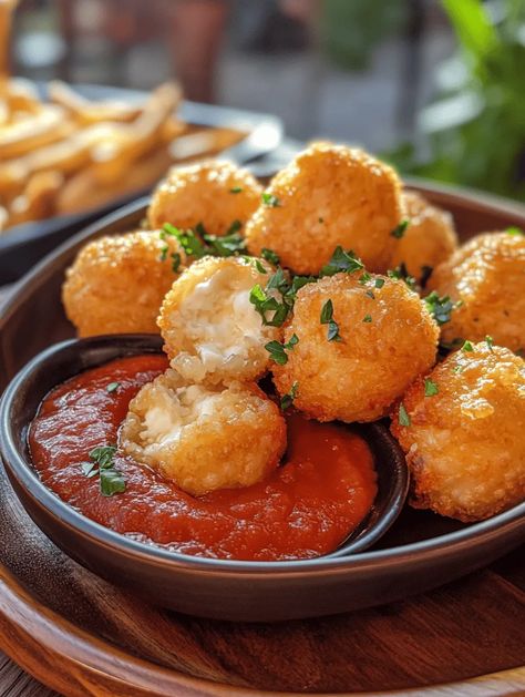 Incredible Arancini Recipe – Crispy Rice Balls Stuffed with Cheese - Sanepe Recipes Sauce For Arancini Balls, Mini Arancini Balls, Appetizers Mozzerella Balls, Arancini Appetizer, Arancini Balls Recipes, Rice Balls Italian, Italian Rice Balls Recipe, Italian Rice Balls, Leftover Risotto