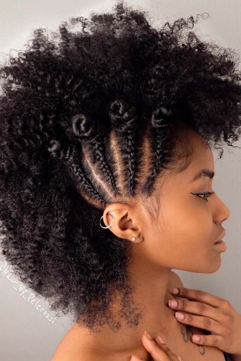 Natural Hair With Faux Hawk Hairstyle #naturalhair #curlyhair Hawk Hairstyle, Fohawk Haircut, Faux Hawk Hairstyles, Hair Color Pastel, Natural Hair Beauty, Faux Hawk, Hair Braiding, Dope Hairstyles, Pastel Hair