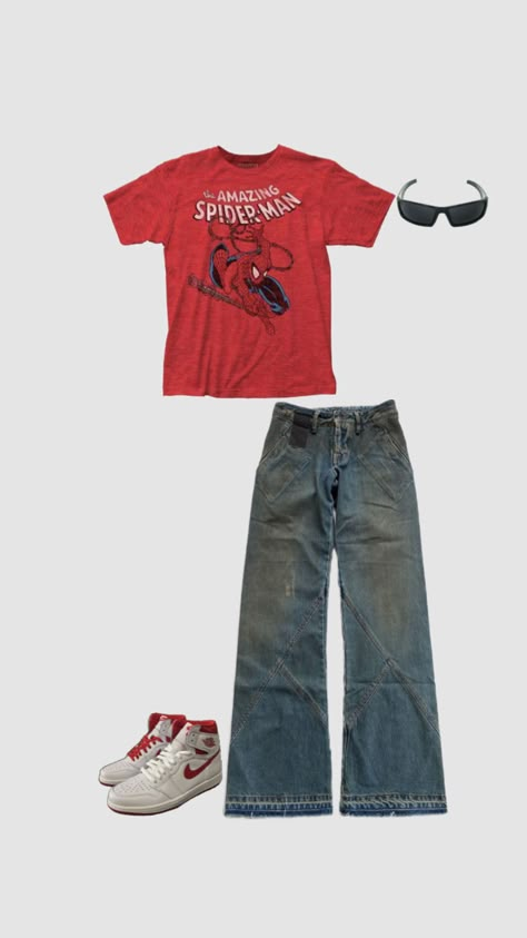 Spiderman T Shirt Outfit, Spiderman Shirt Outfit, Spiderman Outfit Women, Spiderman Outfit Ideas, Spiderman Outfit, Fire Clothes, Spiderman Shirt, Swaggy Outfits, Dream Clothes