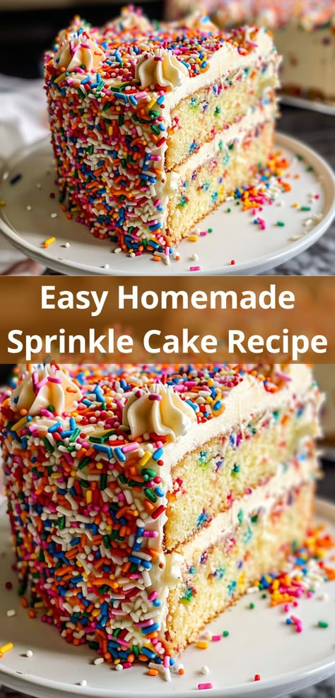 Easy Sprinkle Cake, Homemade Sprinkle Cake, Best Homemade Birthday Cake, Easy Funfetti Cake Recipe, Sprinkle Cake Decoration, Birthday Cake Recipes Easy Homemade, Sprinkle Cake Ideas, Sprinkle Cake Recipe, Birthday Cake At Home