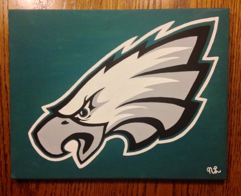 Philadelphia Eagles painted canvas Eagles Chalkboard Art, Eagles Football Painting Ideas, Philadelphia Eagles Paint Colors, How To Draw Philadelphia Eagles Logo, Eagles Painting Football, Eagles Painting, Philadelphia Eagles Painting, Philadelphia Eagles Canvas Painting, Eagles Painted On Rocks