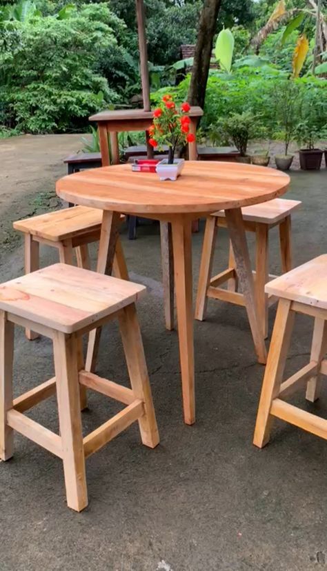 Bahan kayu 4 kursi + meja Harga 600.000 / price $ 36 Baja Ringan, Cafe Table, Table Chairs, Cafe Tables, Drinking Cup, Table And Chairs, Coffee Shop, Pasta, Cafe