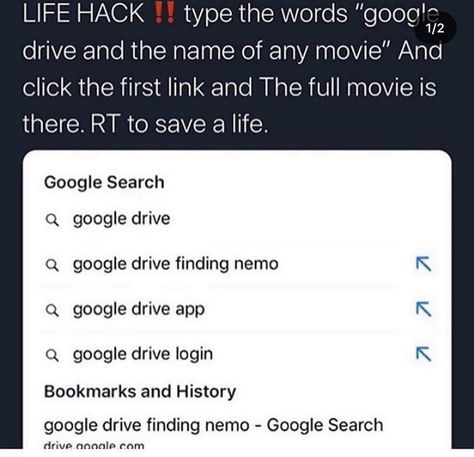 Watch Free Movies Life Hack, Drive In Movie Essentials, Movie Hacks Website, Google Drive Movie Hack, How To Use Google Drive, Movie Hacks, Life Help, Finding Nemo, Useful Life Hacks