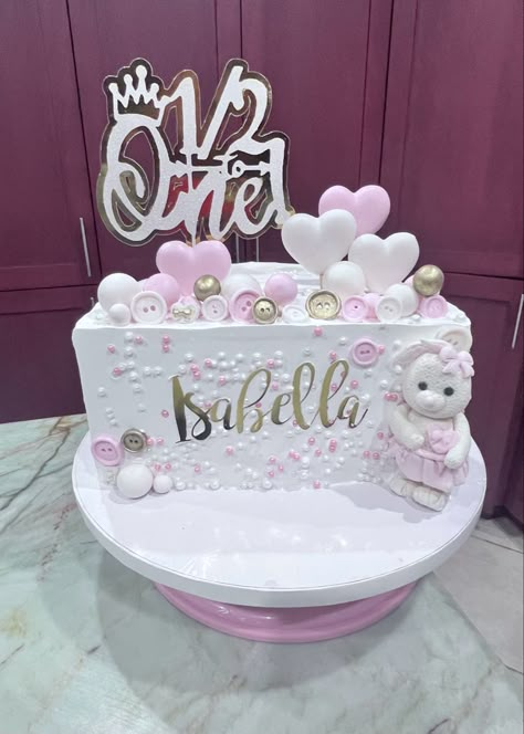 Cake For 6 Month Baby Girl, Baby Half Birthday Cake, 6 Month Birthday Decoration Ideas, Half Way To One Cake Girl, Half Cake Birthday 6 Months Girl, 6 Month Cake Half Birthday, 6months Birthday Cake, Half Birthday Cakes Girl, 6th Month Birthday Cake