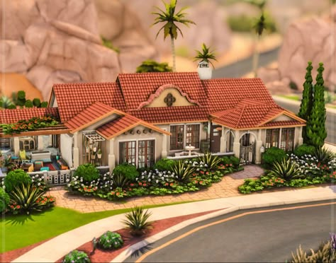 Sims Spanish House, Mediterranean Homes Sims 4, Oasis Springs, Sims 4 Spanish Style House, Sims 4 Mediterranean House, Oasis Springs House Sims 4 Floor Plan, Sims Oasis Springs House, Spanish House Interior, Sims 4 Oasis Springs House