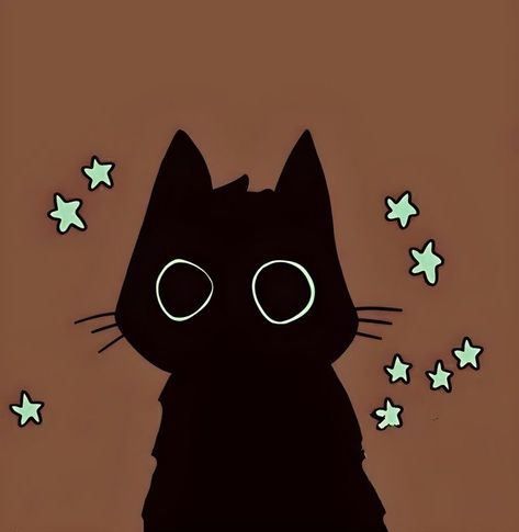 Cat Cute Drawing, Brown Aesthetic Icon, Black Cat Cute, Cute Drawing, Cat Cute, Brown Aesthetic, Aesthetic Icon, Black Cat, Stars