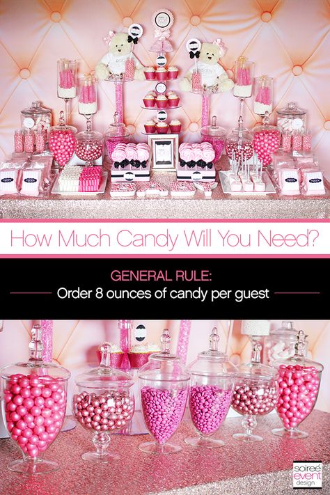 Learn how to set up a candy buffet step-by-step! AND...ever wonder how much a candy buffet really costs? Find out here. #candybuffet #soireeeventdesign #desserttables #babyshowers #candybar #candytable How To Set Up A Candy Table, Candy And Cake Table Ideas, Candy Bar Table Ideas Birthday, Pink Candy Buffet Birthday, Candy Table Set Up Ideas, Sweets Table Set Up Ideas, Dessert Candy Table Ideas, Candy Bar Ideas Pink, Dessert Buffet Ideas Birthday