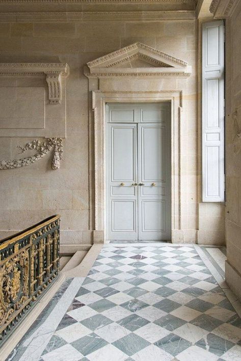 Harlequin Floors, Checkered Floor, Checkerboard Floor, French Home Decor, Paris Photography, Floor Colors, Blue Door, Green Marble, French House