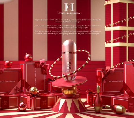 Carolina Herrera: Magic Circus on Behance Caroline Herrera, Christmas Campaign, Animated Banners, Orange Interior, Christmas Ad, Still Photography, Window Display, Retail Design, Carolina Herrera