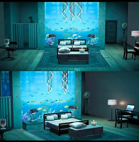 Underwater Room, Kim House, Ocean Room, Fishing Room, Ac New Leaf, Animal Crossing Guide, Animal Crossing Wild World, Animal Crossing Villagers, New Animal Crossing