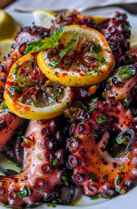 Greek Fine Dining, Greek Fish Recipe, Grilled Octopus Recipe, Greek Seafood, Octopus Recipe, Greek Fish, Pepper Jelly Recipes, Oregano Salt, Octopus Recipes