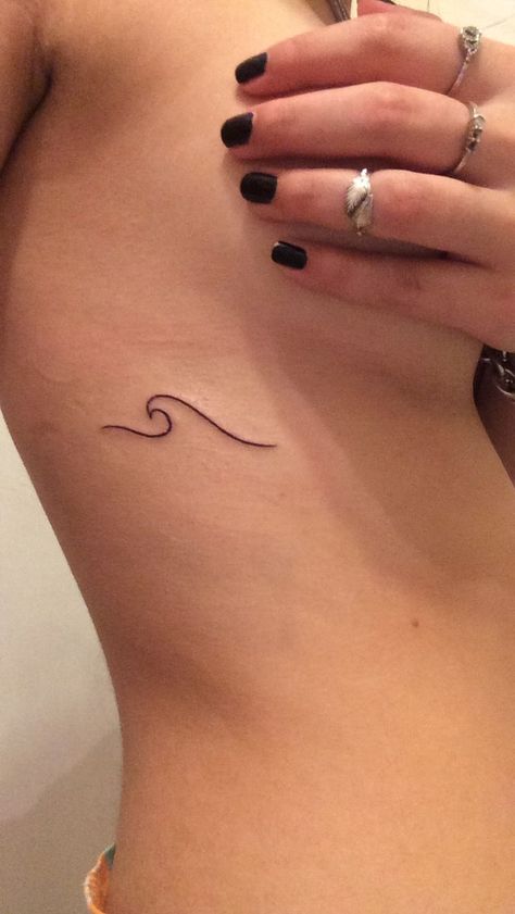 Wave Writing Tattoo, Wave Tattoo On Arm, Arm Tattoos For Women Minimalist, Wave Tattoo Ribs, Shoulder Sleeve Tattoos, Small Neck Tattoos, Molecule Tattoo, Cute Matching Tattoos, Ribcage Tattoo