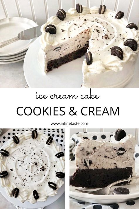 Layered Cookies, Mini Oreos, Diy Ice Cream Cake, Brownie Ice Cream Cake, Cookies And Cream Ice Cream, Easy Cake Recipe, Oreo Ice Cream Cake, Easy Ice Cream Cake, Homemade Ice Cream Cake