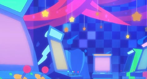 Cartoon Banners Discord, Vaporwave Discord Banner, Arcade Background Aesthetic, Bright Banner Discord, Bee And Puppycat Arcade, Clowncore Wallpaper Pc, Character Banner Design, Bee Banner Discord, Neon Discord Banner